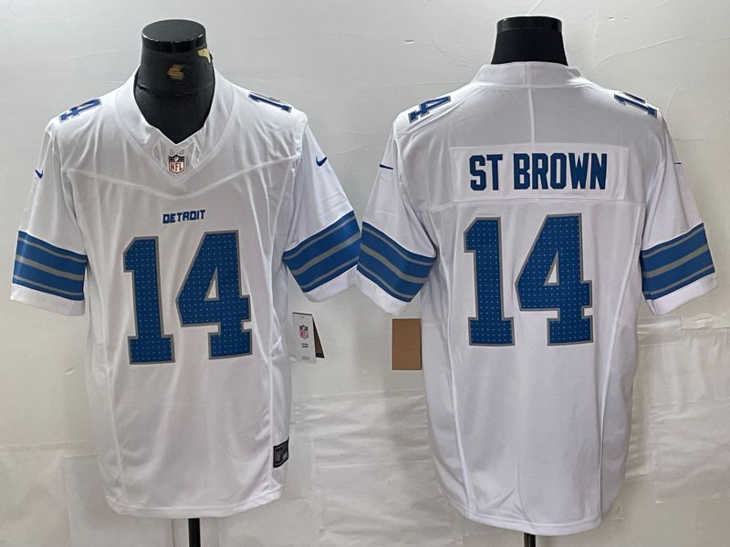 Men Detroit Lions #14 St Brown White Three generations 2024 Nike Vapor F.U.S.E. Limited NFL Jersey